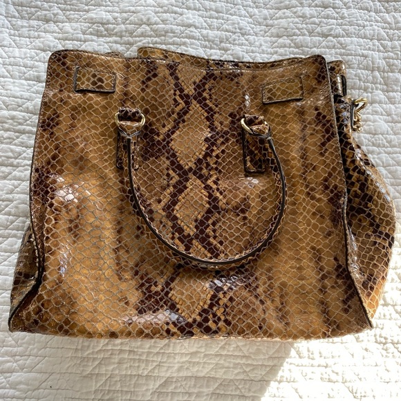 Michael Kors “Hamilton” Snake Embossed Sand Brown Tote - Picture 2 of 5